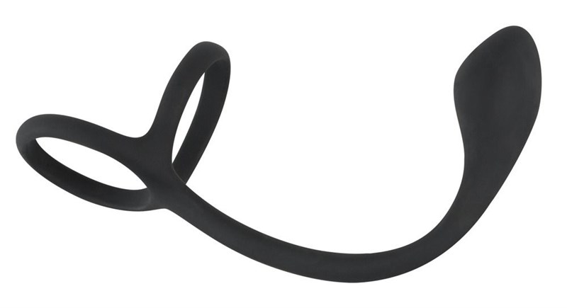 Эрекционное кольцо с утяжкой на мошонку и анальным плаг Black Velvets - фото 142435