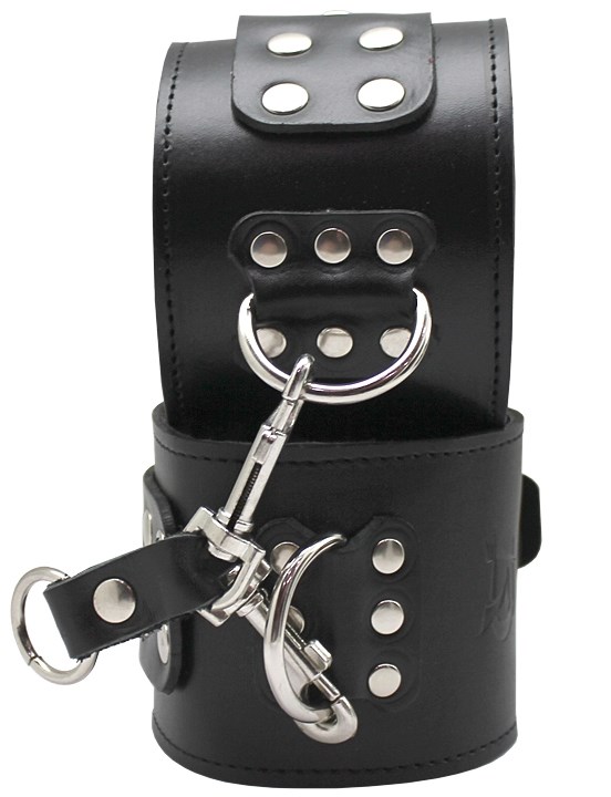 Широкие кожаные наручники ручной работы на меху - фото 148266