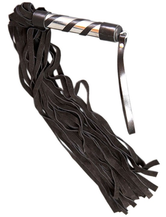 Кожаная плеть ручной работы с замшевыми хвостами и металлической ручкой - фото 148375
