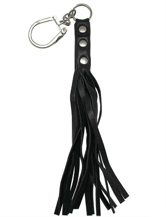 Кожаный брелок ручной работы "Плеть" с крючком (черный) - фото 148714