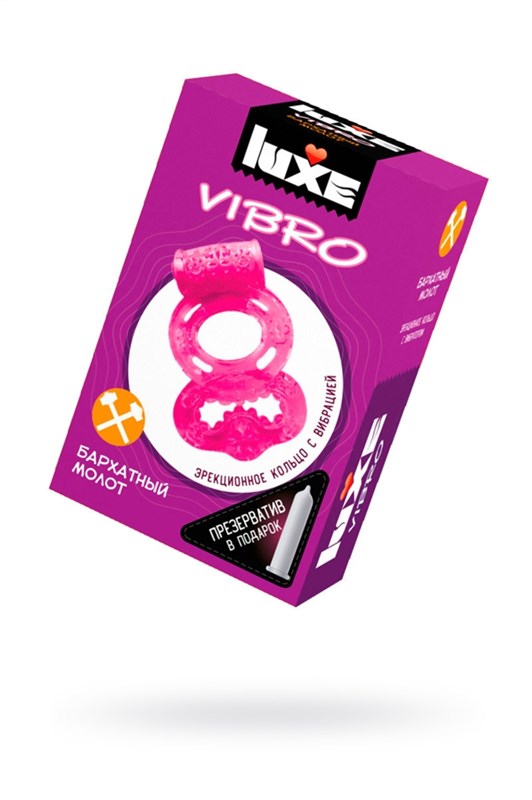 Виброкольцо LUXE VIBRO Бархатный молот + презерватив, 1 шт, розовый, 18 см - фото 153027