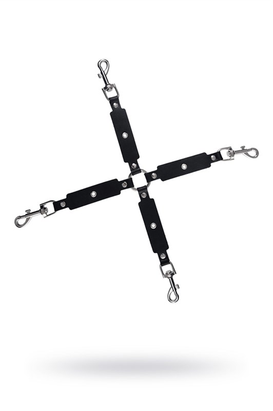 Сцепка Pecado BDSM, крестообразная с карабинами, для фиксации рук и ног, натуральная кожа, черный - фото 154308