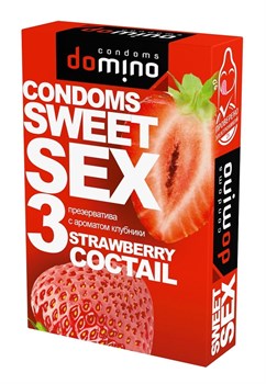 Презервативы для орального секса DOMINO Sweet Sex с ароматом клубничного коктейля, 3 шт