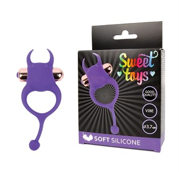 Фиолетовое виброкольцо с рожками Sweet Toys