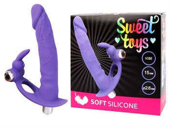 Фиолетовое виброкольцо с отростком Sweet Toys