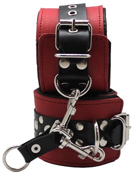Кожаные наручники ручной работы с мягкой подкладкой (чёрно-красные)