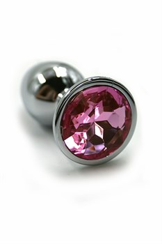 Серебристая анальная пробка с нежно-розовым кристаллом (Small)