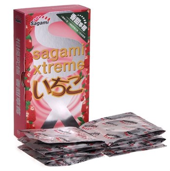 Презервативы SAGAMI Xtreme Strawberry 10шт. латексные со вкусом клубники