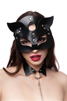 Маска кошки Pecado BDSM, рельефная, натуральная кожа, чёрная