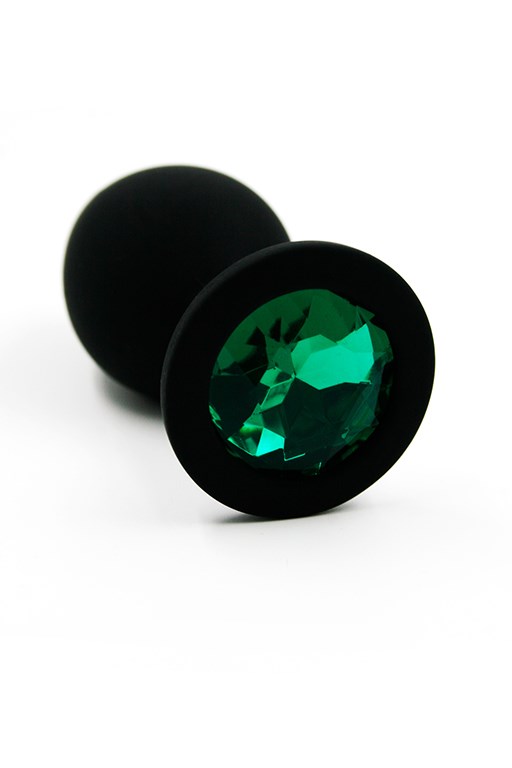 Анальная пробка из силикона с  изумрудным стразом dark green, 7х3,5 см KL-S010M - фото 165700