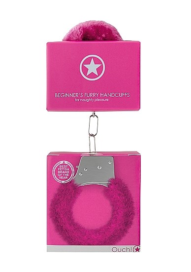 Металлические наручники с меховой обивкой Beginner's Handcuffs Furry OU002PNK - фото 168124