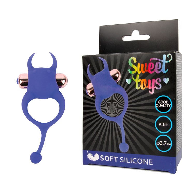 Синее виброкольцо с рожками Sweet Toys ST-40166-2 - фото 170975