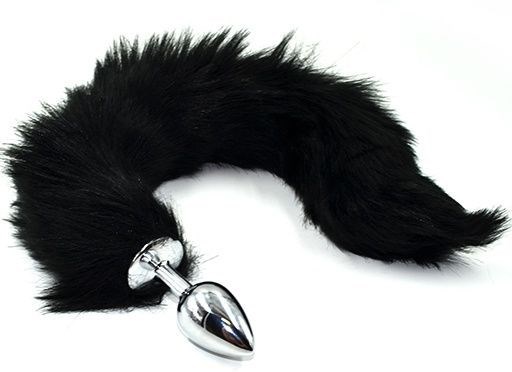 Анальная пробка с черным хвостом на гибком каркасе, 6,3х3,3 см APAL001SB