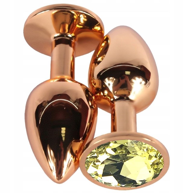 Золотистая анальная пробка с желтым кристаллом, 6,8х2,7 см 241974