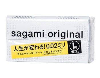 Презервативы полиуретановые Sagami Original 0.02 L-size увеличенного размера - 10 шт. 150304