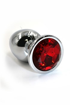 Серебристая анальная пробка с ярко-красным кристаллом (Small) KL-AL012S