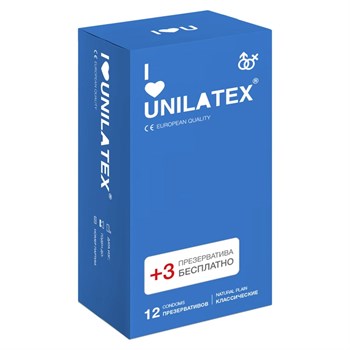 Классические презервативы Unilatex Natural Plain - 12 + 3 шт. Unilatex Natural Plain №12 + №3