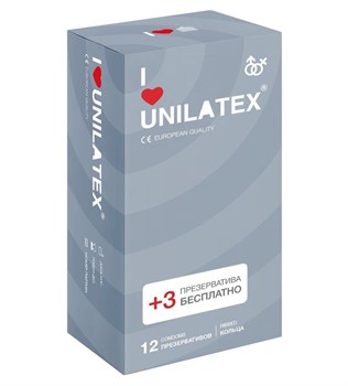 Презервативы с рёбрами Unilatex Ribbed - 12 + 3 шт. Unilatex Ribbed №12 + №3