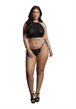 Черный топ и трусики со стразами Festive Rhinestone Top and Thong - Plus size DCH001BLKOSX