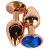 Золотистая анальная пробка с синим кристаллом, 7,5х3,4 см 241917