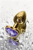 Золотистая анальная втулка с фиолетовым кристаллом-сердечком, 7х2,7 см 717016-134