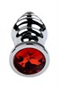 Анальная втулка Metal by TOYFA, металл, серебряная, с красным кристаллом, 8 см, Ø 3,5 см, 95 г 717023-9